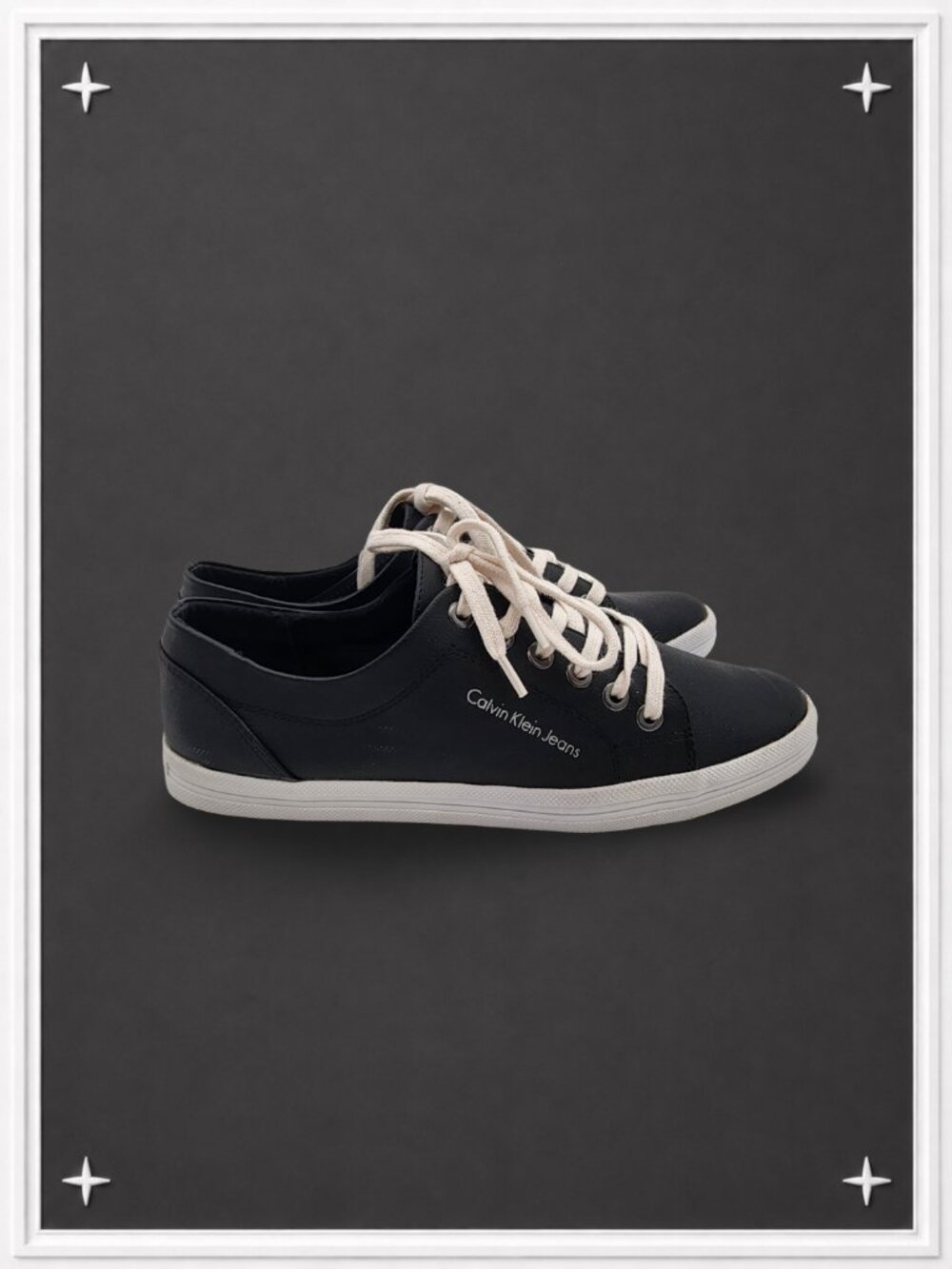 Calvin Klein Jeans Black Leather Low-Top Lace-Up Sneakers Women's 7